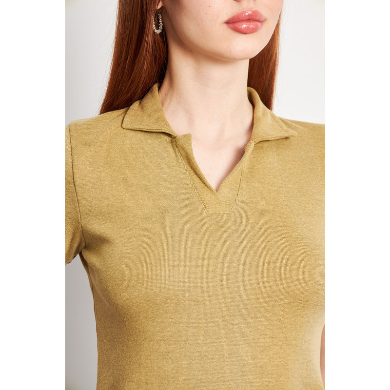 Green Melange Rib Knit Polo | Montivo Pakistan