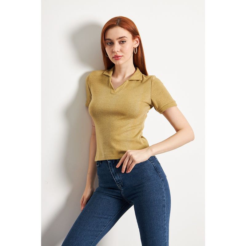 Green Melange Rib Knit Polo | Montivo Pakistan