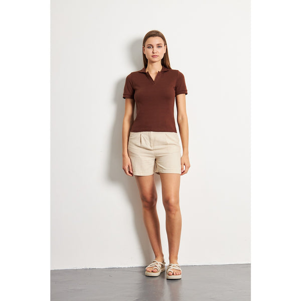 Brown Rib Knit Polo | Montivo Pakistan