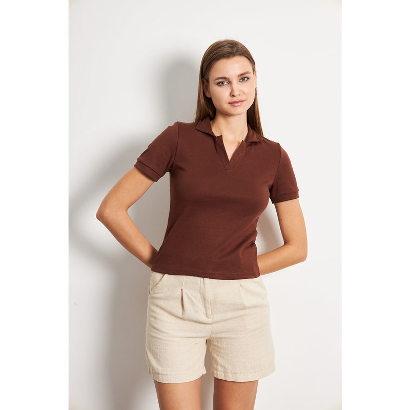 Brown Rib Knit Polo | Montivo Pakistan