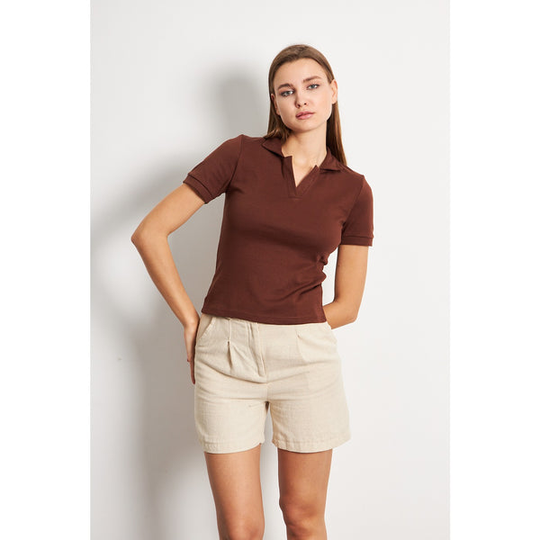 Brown Rib Knit Polo | Montivo Pakistan