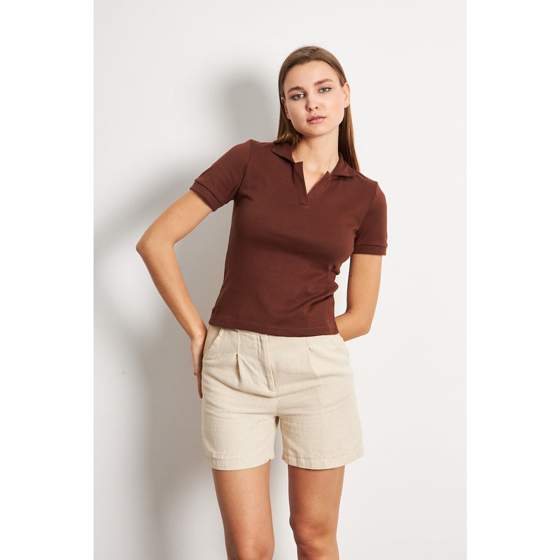Brown Rib Knit Polo | Montivo Pakistan