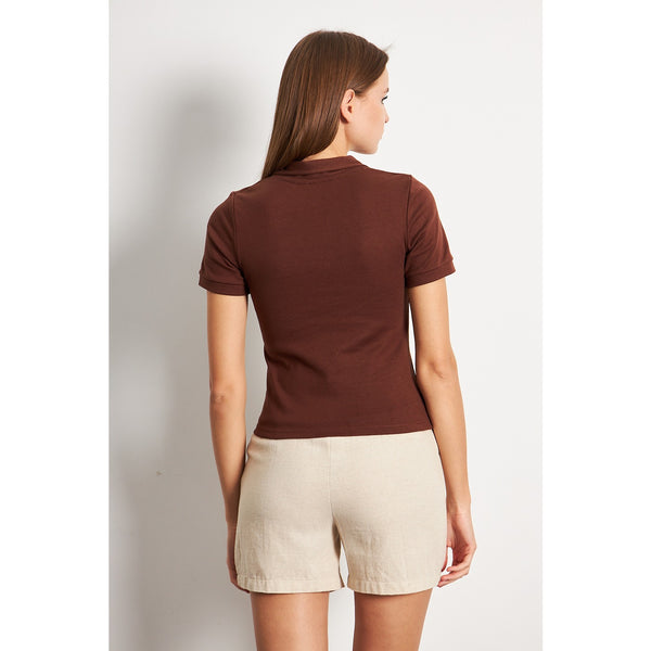 Brown Rib Knit Polo | Montivo Pakistan