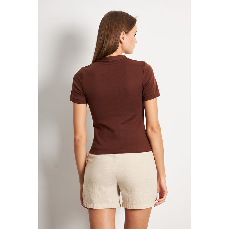 Brown Rib Knit Polo | Montivo Pakistan