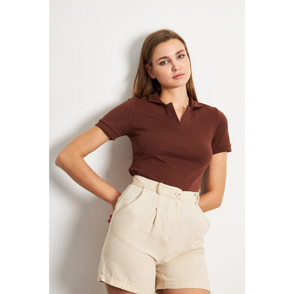 Brown Rib Knit Polo | Montivo Pakistan