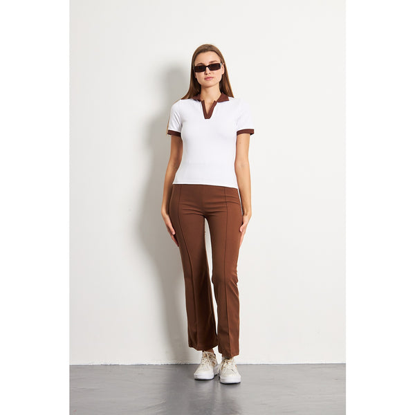 White Brown Rib Knit Polo | Montivo Pakistan