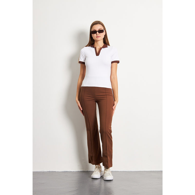 White Brown Rib Knit Polo | Montivo Pakistan