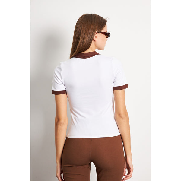 White Brown Rib Knit Polo | Montivo Pakistan