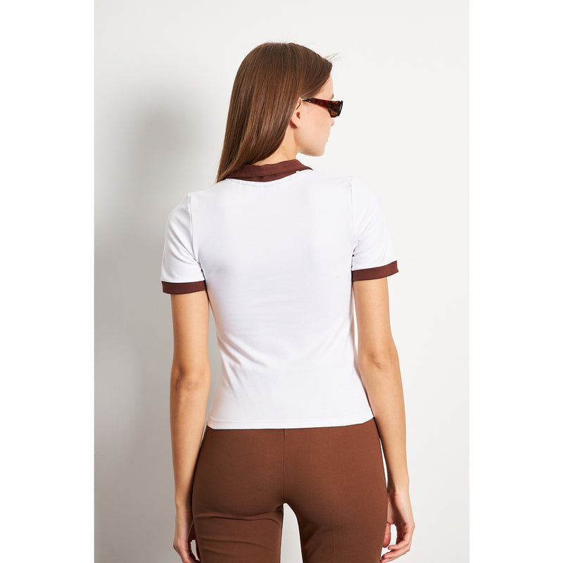 White Brown Rib Knit Polo | Montivo Pakistan