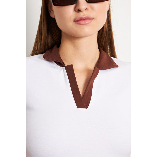 White Brown Rib Knit Polo | Montivo Pakistan