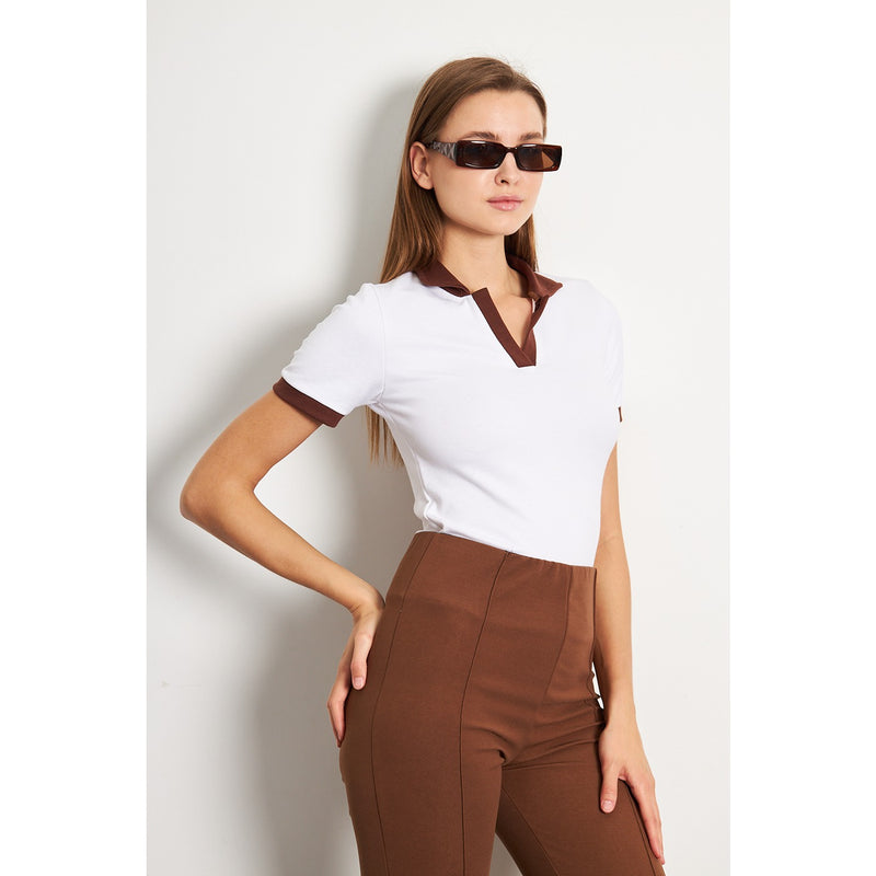 White Brown Rib Knit Polo | Montivo Pakistan