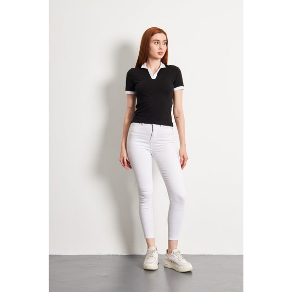 Black White Rib Knit Polo | Montivo Pakistan