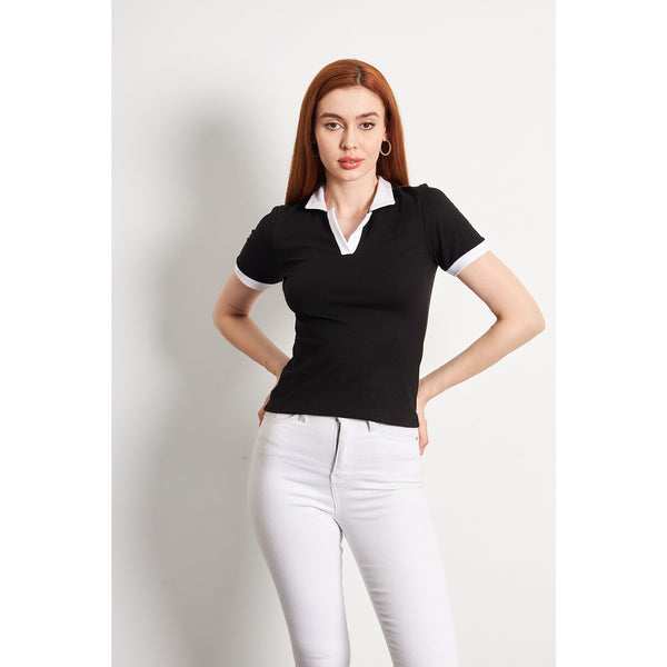Black White Rib Knit Polo | Montivo Pakistan