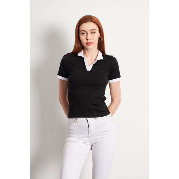 Black White Rib Knit Polo | Montivo Pakistan