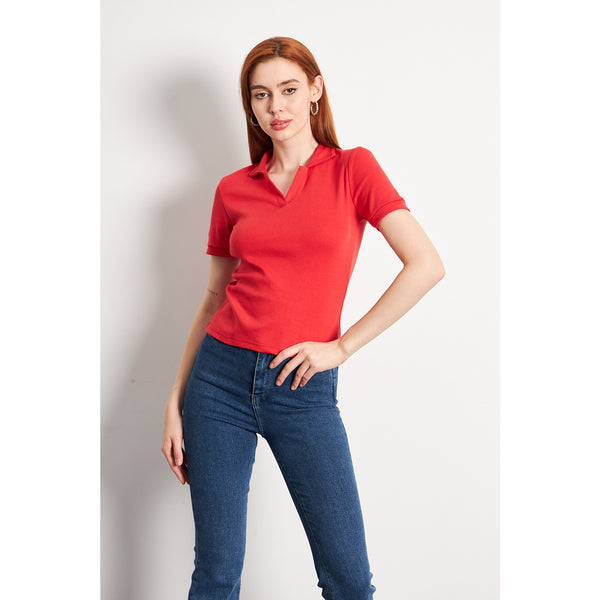 Red Rib Knit Polo | Montivo Pakistan