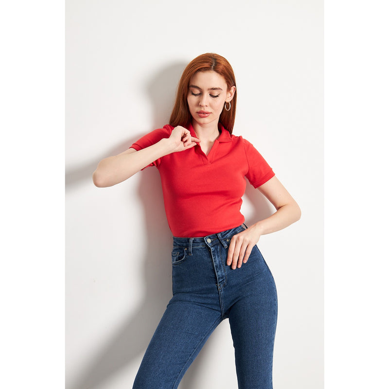 Red Rib Knit Polo | Montivo Pakistan