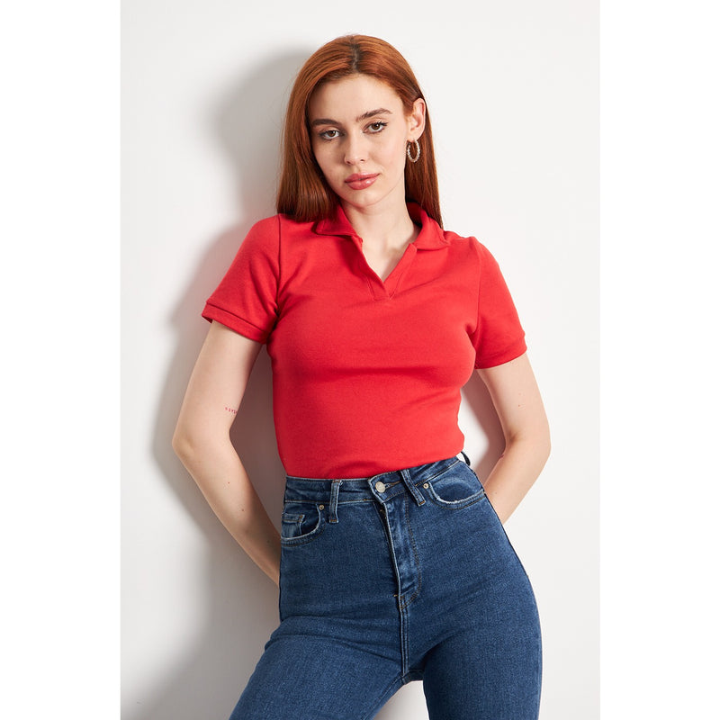 Red Rib Knit Polo | Montivo Pakistan