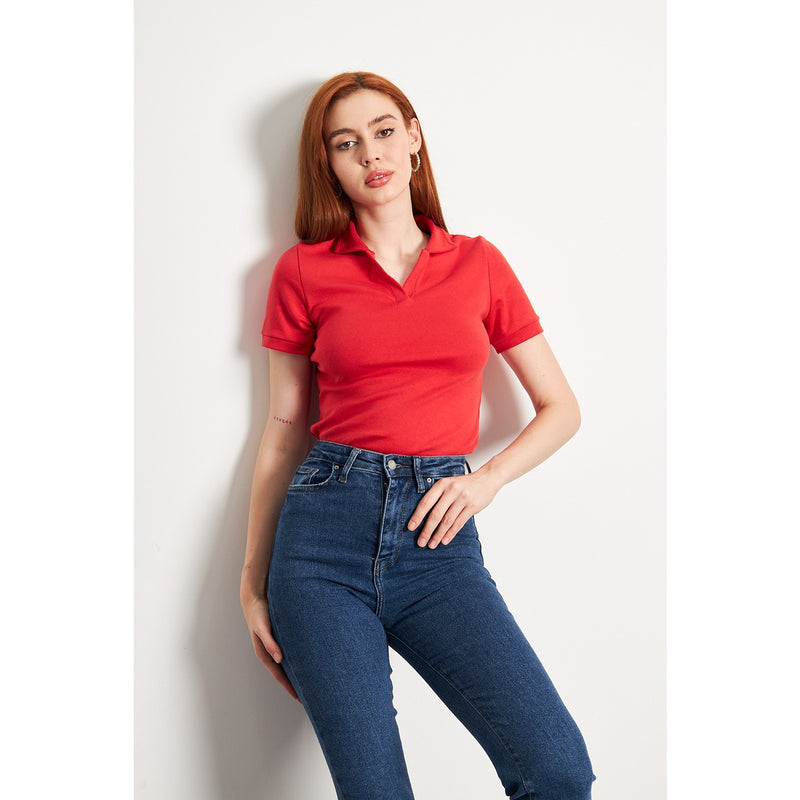 Red Rib Knit Polo | Montivo Pakistan