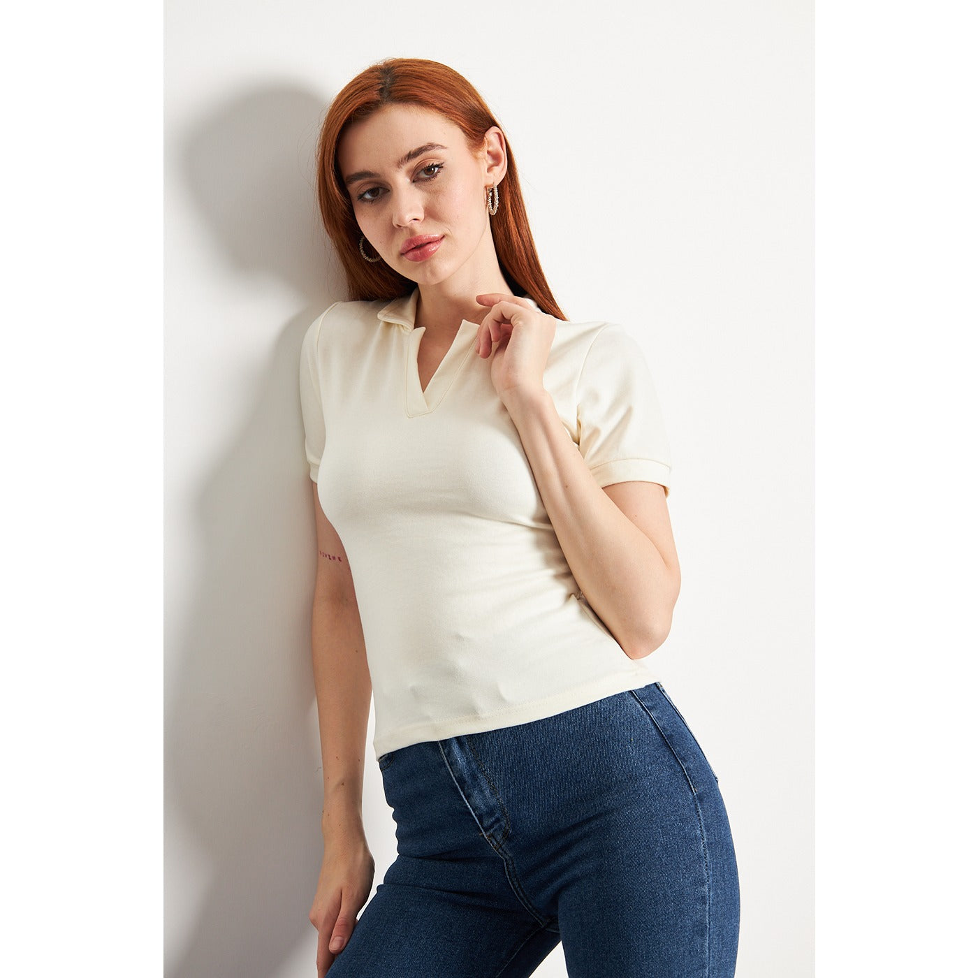 Off-White Rib Knit Polo | Montivo Pakistan