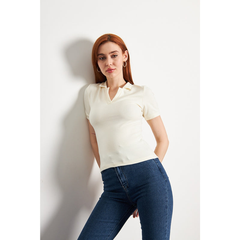 Off-White Rib Knit Polo | Montivo Pakistan