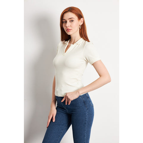 Off-White Rib Knit Polo | Montivo Pakistan