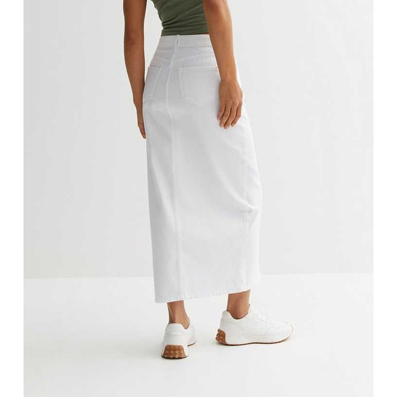 White Front-Slit Denim Skirt | Montivo Pakistan