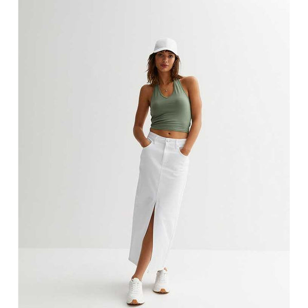 White Front-Slit Denim Skirt | Montivo Pakistan
