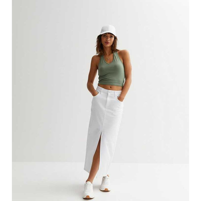 White Front-Slit Denim Skirt | Montivo Pakistan