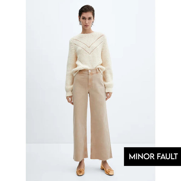 (Minor Fault) Beige Wide Leg Cropped Jeans | Montivo Pakistan