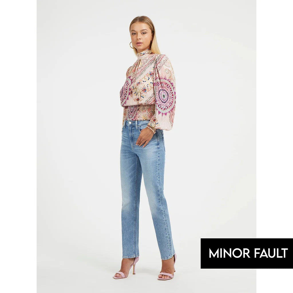 (Minor Fault) Mid Blue High Rise Straight Jeans | Montivo Pakistan