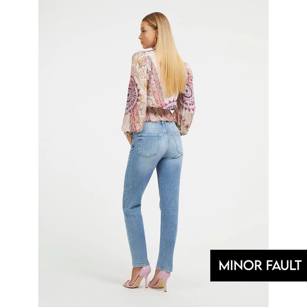 (Minor Fault) Mid Blue High Rise Straight Jeans | Montivo Pakistan