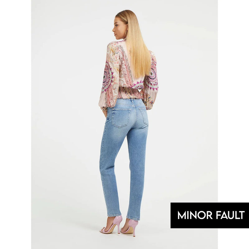 (Minor Fault) Mid Blue High Rise Straight Jeans | Montivo Pakistan
