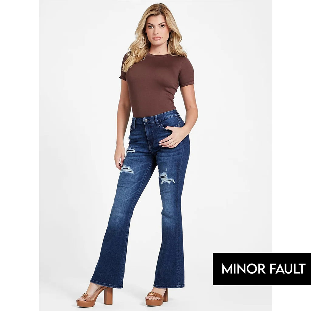 (Minor Fault) Blue Ripped High Rise Flare Jeans | Montivo Pakistan