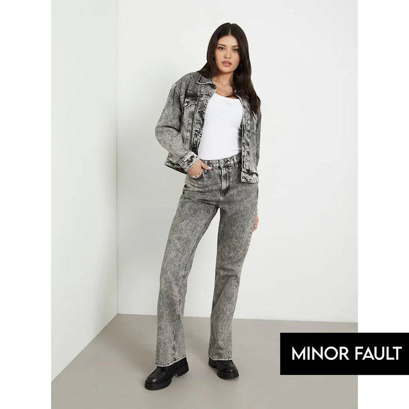 (Minor Fault) Grey Straight High Rise Jeans | Montivo Pakistan