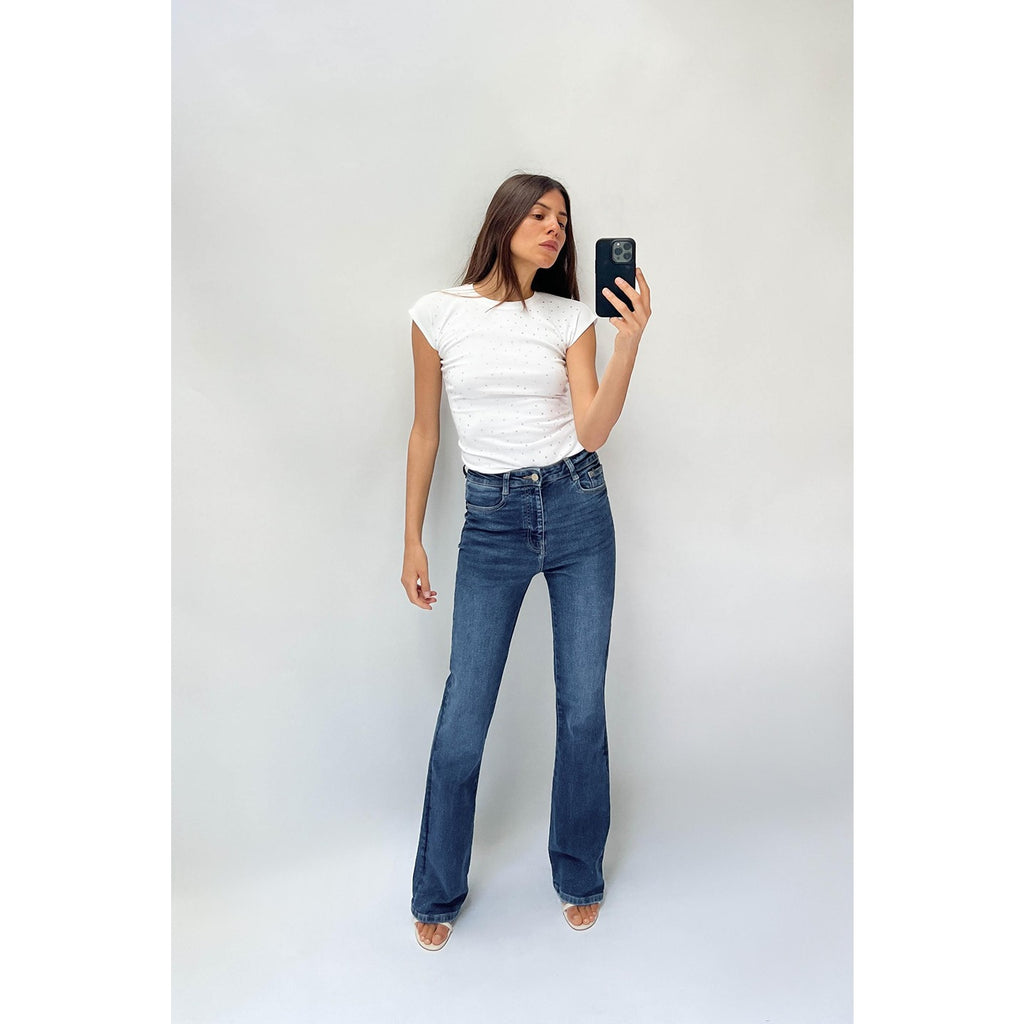 Blue High Waist Flare Jeans | Montivo Pakistan