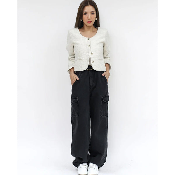 Charcoal Cargo Wide Leg Jeans | Montivo Pakistan