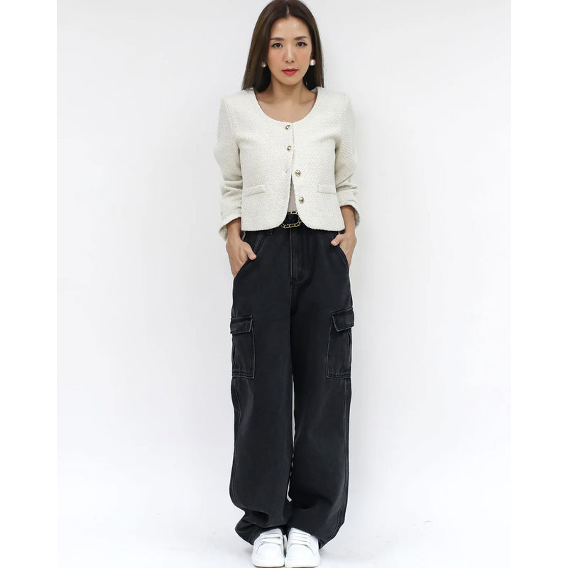Charcoal Cargo Wide Leg Jeans | Montivo Pakistan