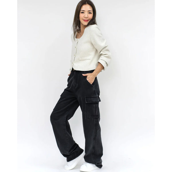 Charcoal Cargo Wide Leg Jeans | Montivo Pakistan