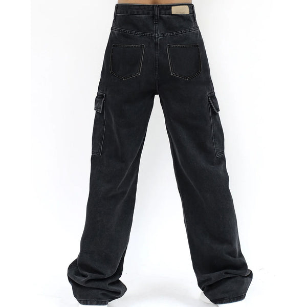 Charcoal Cargo Wide Leg Jeans | Montivo Pakistan