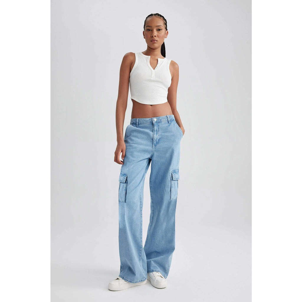 Light Blue Cargo Wide Leg Jeans | Montivo Pakistan