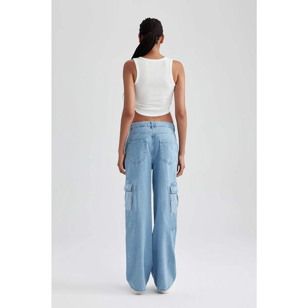 Light Blue Cargo Wide Leg Jeans | Montivo Pakistan