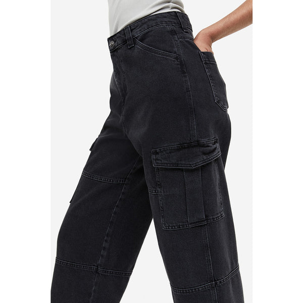 Charcoal High Waist Cargo Jeans | Montivo Pakistan