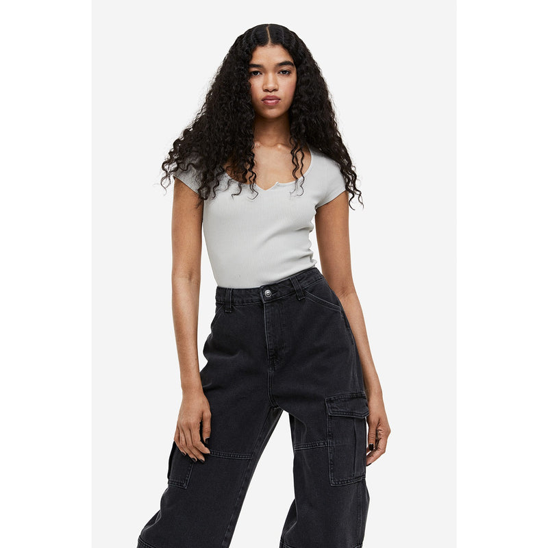 Charcoal High Waist Cargo Jeans | Montivo Pakistan