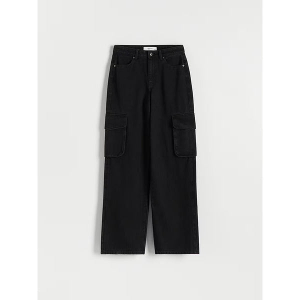 Faded Black Wide Leg Cargo Jeans | Montivo Pakistan