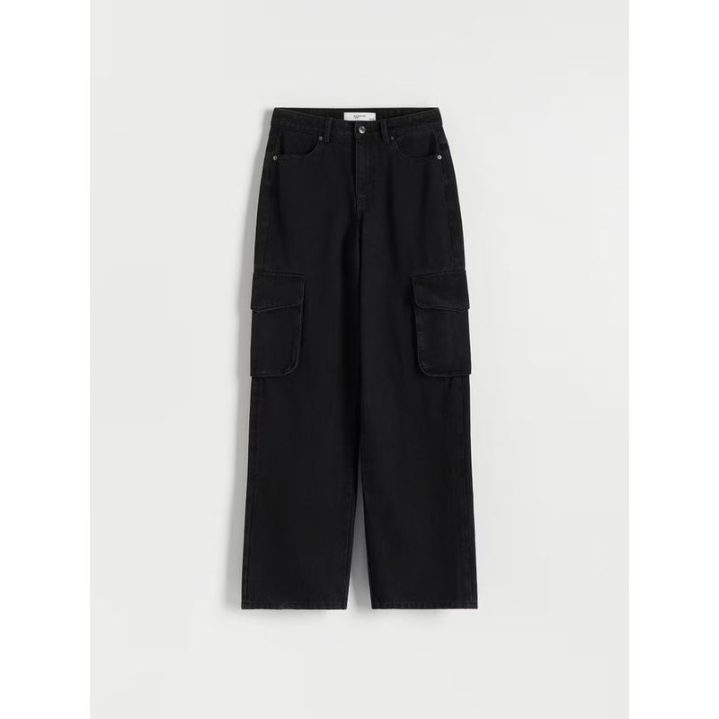 Faded Black Wide Leg Cargo Jeans | Montivo Pakistan