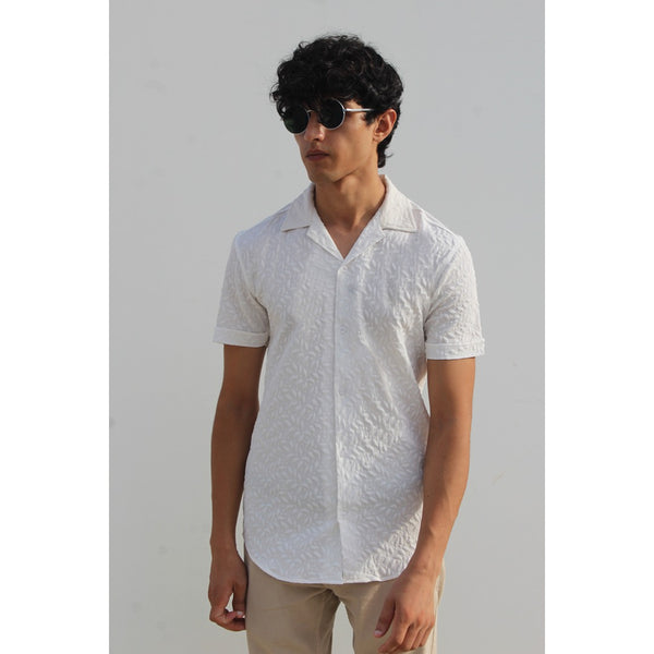 White Textured Cuban Shirt | Montivo Pakistan