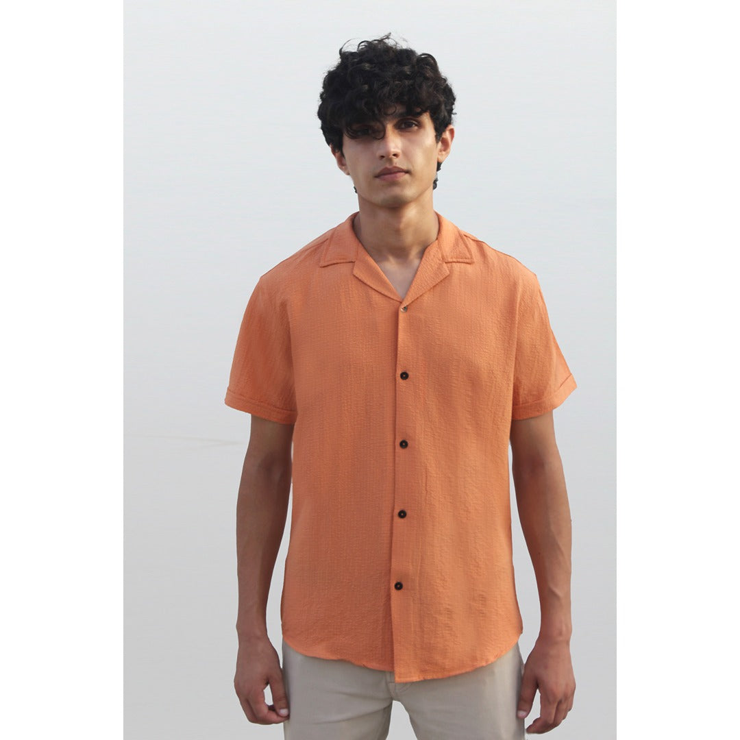 Rust Textured Cuban Shirt | Montivo Pakistan