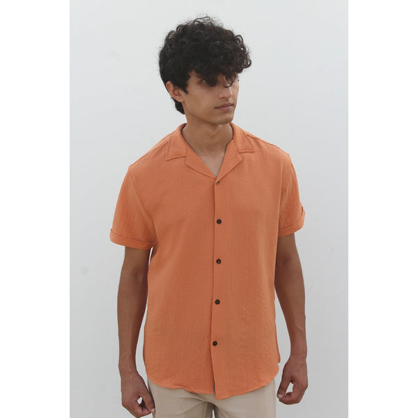 Rust Textured Cuban Shirt | Montivo Pakistan