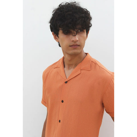Rust Textured Cuban Shirt | Montivo Pakistan