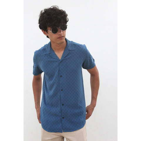 Cyan Textured Cuban Shirt | Montivo Pakistan